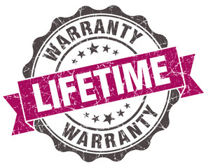 lifetime warranty grunge violet seal isolated on white