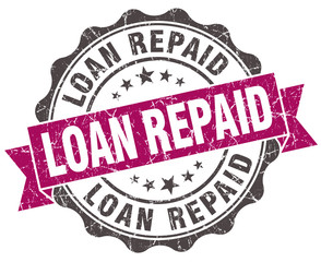 Obraz premium loan repaid grunge violet seal isolated on white