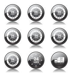 24 Hours Services Black Vector Button Icon Design Set