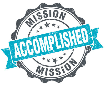 mission accomplished vintage turquoise seal isolated on white