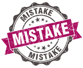 mistake grunge violet seal isolated on white