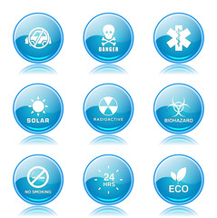 Warning Sign Blue Vector Button Icon Design Set