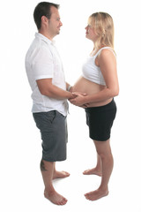 caucasian couple expecting baby smiling cheerful isolated studio