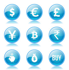 Currency Sign Blue Vector Button Icon Design Set
