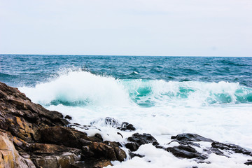 breaking waves in the rocks on the beach in Sozopol, Bulgaria