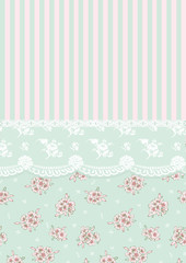 striped background with lace and flowers vintage color