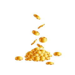 Coins falling on white background.