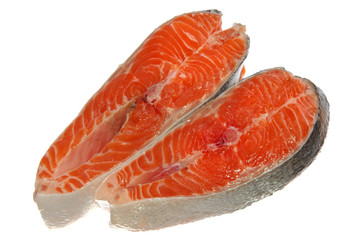 fresh raw salmon pieces isolated on white