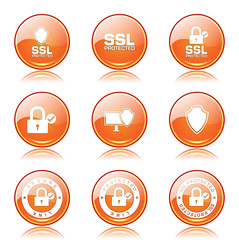 Protection Web Internet Orange Vector Button Icon Design Set