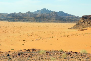 Fototapeta na wymiar Mountains in the desert in Jordan in the Middle East
