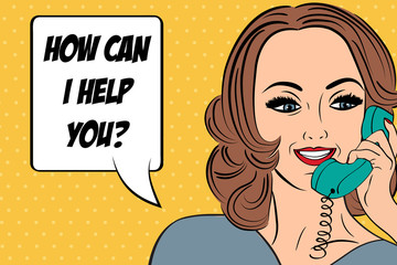 pop art  retro woman in comics style talking on the phone