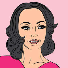 pop art cute retro woman in comics style with message