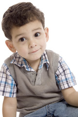 A Portrait of little boy over white background