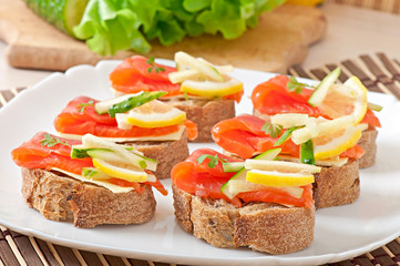 Appetizing sandwich with salmon