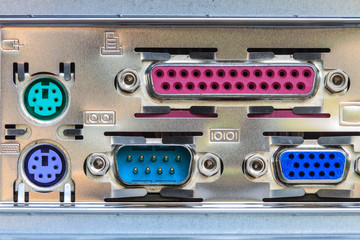 Close up rear panel of computer