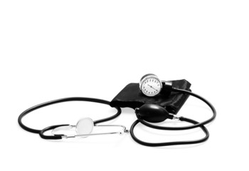 tonometer and a stethoscope on a white background isolated