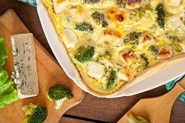 Quiche with broccoli and feta cheese