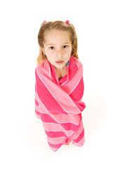 Girl: Little Girl Swimmer Cold And Wrapped In Towel