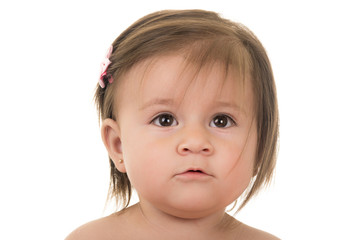 portrait of adorable brunette baby girl
