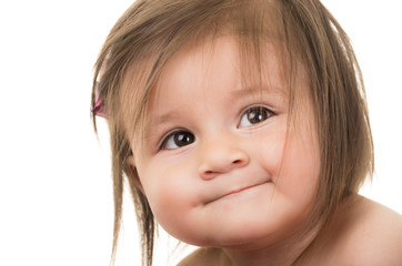 portrait of adorable brunette baby girl