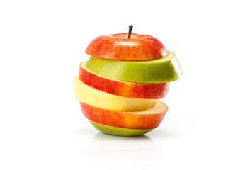 different varieties of apples cut into slices