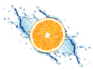 Fototapeta na wymiar water splash and orange