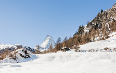 Zermatt, Dorf, Alpen, Almh&uuml;tte, Furi, Wallis, Winter, Schweiz