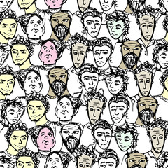 Seamless pattern with big group of people