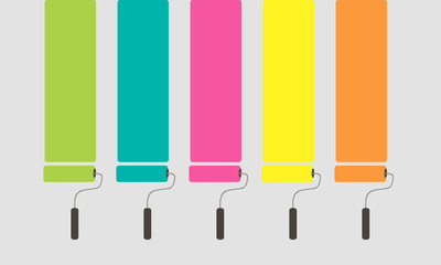 5 Set of colorful paint roller brushes. vector illustration.