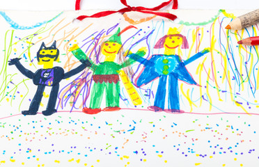 Obraz premium Fasching, Kinderzeichnung, Kalenderblatt