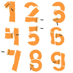 numbers from 0 to 9 are drawn with paint roller