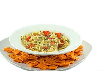 Homemade Vegetable Noodle Soup With Cheese Crackers