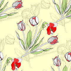 Seamless pattern  with amaryllis and tulip-04