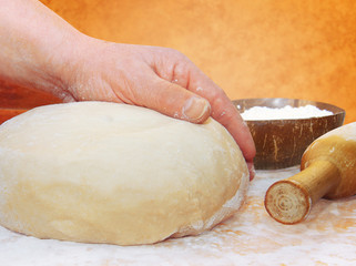 women's hands knead the dough
