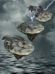 floating island with dragons