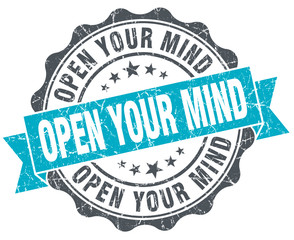 open your mind vintage turquoise seal isolated on white