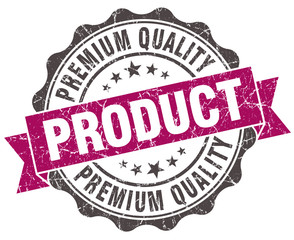 premium quality product grunge violet seal isolated on white