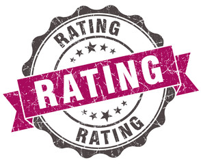 rating grunge violet seal isolated on white