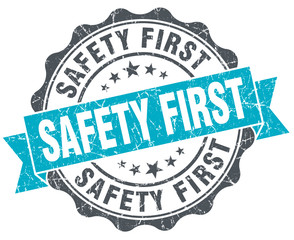 safety first vintage turquoise seal isolated on white