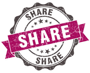 share grunge violet seal isolated on white