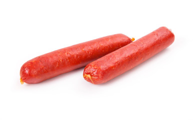 Smoked sausages isolated on white background