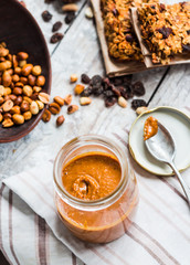 Fresh peanut butter in the pot and tea spoon