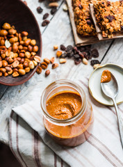 Fresh peanut butter in the pot and tea spoon