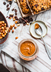 Fresh peanut butter in the pot and tea spoon