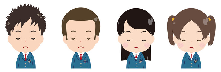 学生　ブレザー　真顔　目を閉じる