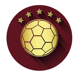 Golden soccer ball and five star icon with long shadow effect
