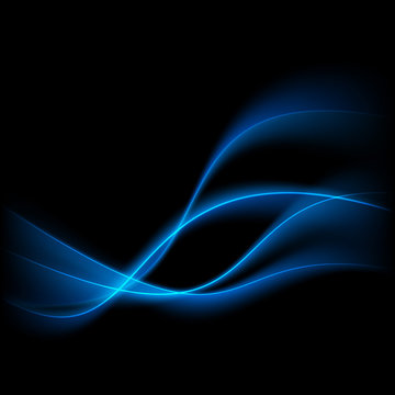Abstract Blue Swoosh Lines Over Black Background
