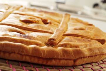 empanada gallega, savory stuffed cake typical of Galicia, Spain