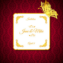 Elegant wedding invitation with paper butterfly