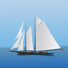 Big sailing yacht in the sea landscape